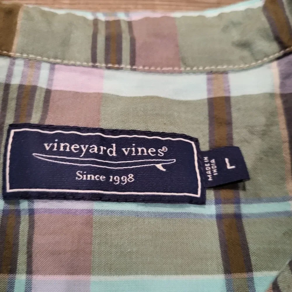 Vineyard Vines Plaid Button Down Short Sleeved Shirt Mens Size Large - Picture 4 of 7
